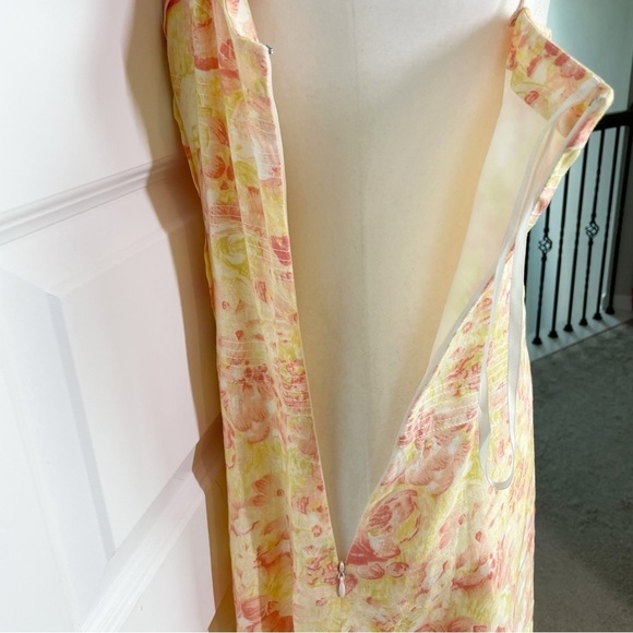 Ann Taylor Womens Pink Yellow Floral 100% Linen Knee Length Sundress Y2K Style - Picture 4 of 9